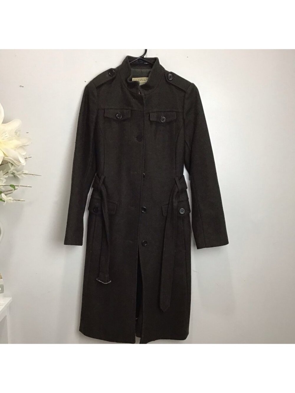 Banana Republic Women’s Small Green Military Belted Long Coat Button Front